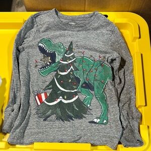 Carter's Gray Tee with Green Dinosaur and Christmas Tree